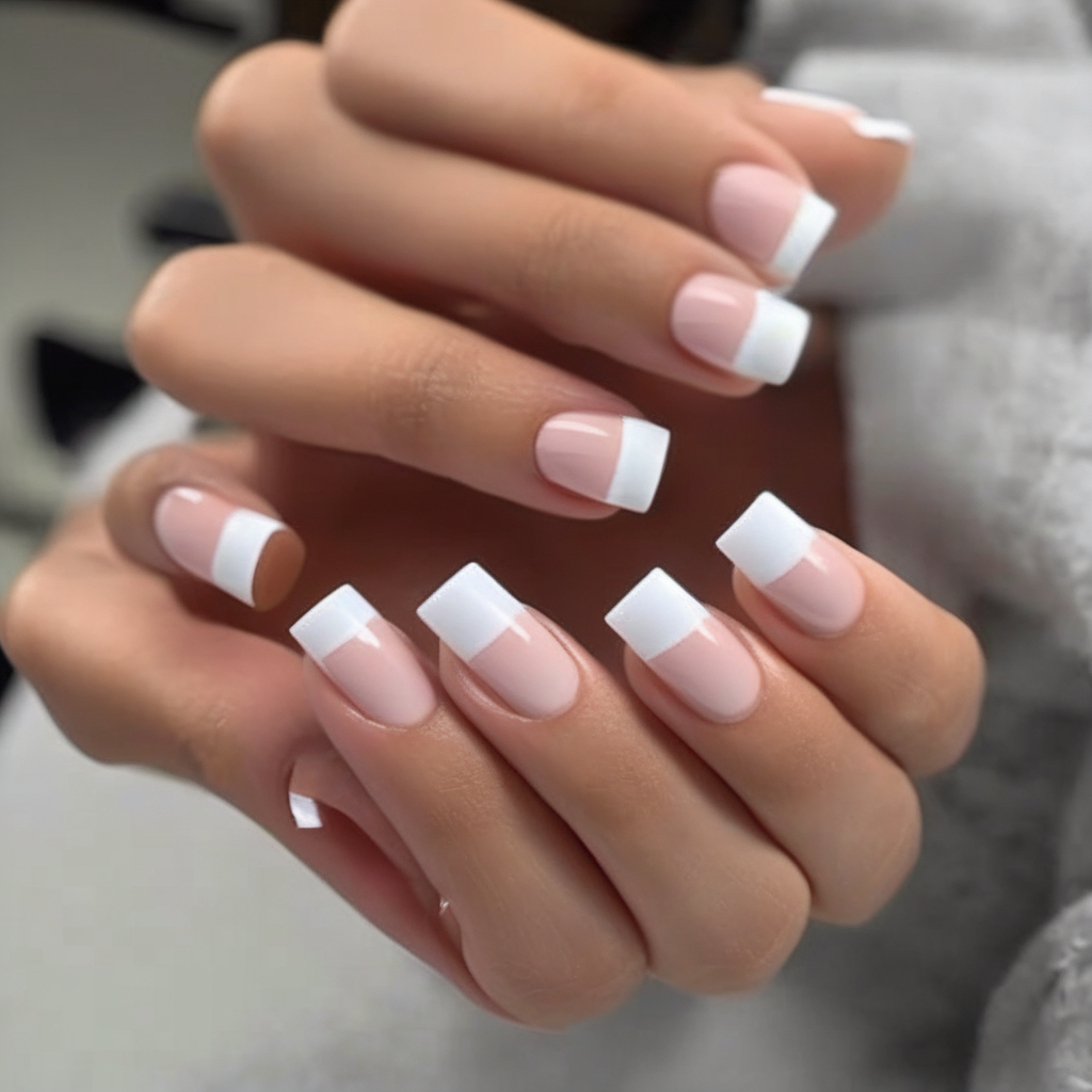 Short Square French Tip Nails